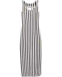 Moschino - Gestreepte Maxi-Jurk Met Diepe Ronde Hals - Lyst