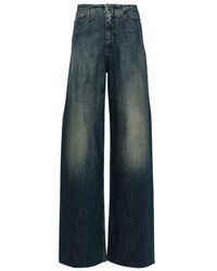 MM6 by Maison Martin Margiela - Blaue jeans mit fransigen kanten und weitem bein - Lyst