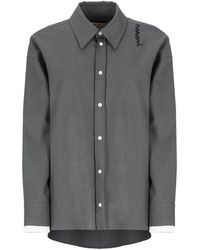 Marni - Overhemden ,Grijs ,Wol Grijze Wollen Blouse Met Geborduurde Details - Lyst