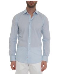Carrel - Casual hemd mit italia dress neck und tile micro print - Lyst