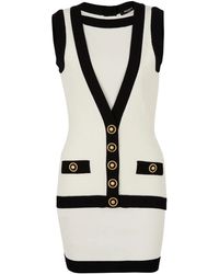 Balmain - Kleedjes ,Polyester Tweekleurige Gebreide Jurk Met Nep Vestontwerp - Lyst