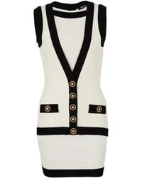 Balmain - Kleedjes ,Polyester Tweekleurige Gebreide Jurk Met Nep Vestontwerp - Lyst