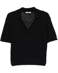 Barena - Truien & Vesten ,Zwart ,Katoen V-Hals Gebreid T-Shirt - Lyst