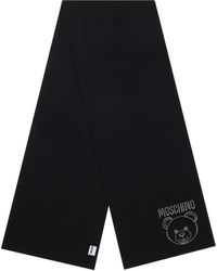 Moschino - Sciarpa in lana nera con logo metallico - Lyst