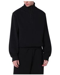 Entire studios - Hoodies & Sweatvesten ,Zwart ,Katoen Sweatshirt Met Hoge Hals En Knoopsluiting - Lyst