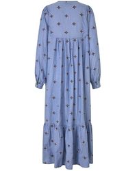 Lolly's Laundry - Kleedjes ,Blauw ,Katoen Blauwe Maxi Jurk Met Geborduurd Patroon - Lyst