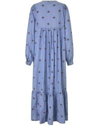 Lolly's Laundry - Kleedjes ,Blauw ,Katoen Blauwe Maxi Jurk Met Geborduurd Patroon - Lyst