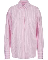 MSGM - Camisa rosa a rayas oversize con estrás - Lyst