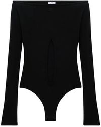 Courreges - Tops ,Zwart ,Katoen Zwarte Bootneck Body Met Cutout Van - Lyst