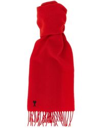 Ami Paris - Accessoires ,Rood ,Wol Wol Sjaal Met Ami De Coeur - Lyst
