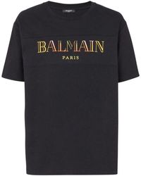 Balmain - Tops ,Zwart ,Katoen T-Shirt Met Ronde Hals - Lyst