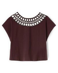 mötivi - Overhemden ,Bruin ,Katoen Jersey T-Shirt Met Kanten Details - Lyst