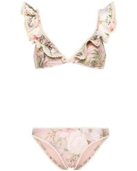 Zimmermann - Bikini stampato floreale con bordi all'uncinetto - Lyst