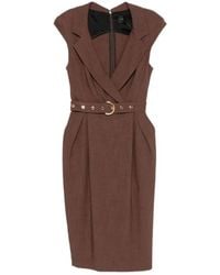 Pinko - Kleedjes ,Bruin ,Polyester Amadine Midi-Jurk Met Riem - Lyst