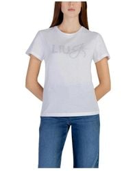 Liu Jo - Tops ,Wit ,Katoen Rondhals T-Shirt Van Katoen Met Korte Mouwen - Lyst