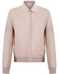 Versace - Truien & Vesten ,Roze ,Wol Geborduurde Wollen Gebreide Cardigan - Lyst