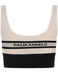 Palm Angels - Top crop blanco de punto con logo - Lyst