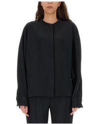 Jil Sander - Overhemden ,Zwart ,Band Collar Button-Up Shirt - Lyst