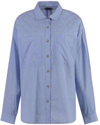 Mother - Overhemden ,Blauw ,Gestreepte Blouse Met Knoopsluiting En Borstzakken - Lyst
