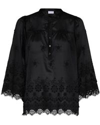 iN FRONT - Overhemden ,Zwart ,Katoen Zwarte Blouse Met Kantdetail - Lyst