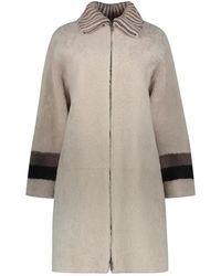 Lorena Antoniazzi - Shearling Overcoat Met Geribbelde Gebreide Kraag - Lyst