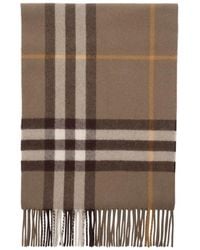 Burberry - Accessoires ,Bruin ,Kasjmier Sjaal Met Geruite Rand En Franjes - Lyst