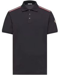 Moncler - Tops ,Blauw ,Katoen Logo Patch Polo Shirt - Lyst