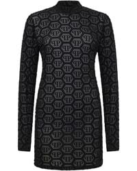 Philipp Plein - Tulle Mini-Jurk Met Lange Mouwen Monogram Strass - Lyst