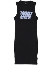 Tommy Hilfiger - Kleedjes ,Zwart ,Katoen Zwarte Bubble Tank Jurk - Lyst