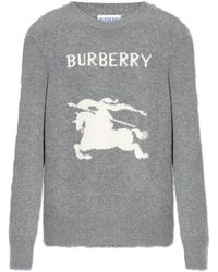 Burberry - Truien & Vesten ,Grijs ,Wol Wollen Coltrui Met Logo - Lyst