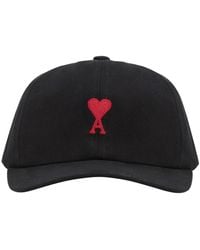 Ami Paris - Accessoires ,Zwart ,Katoen Geborduurd Hart Cap - Lyst