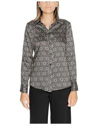 Rinascimento - Overhemden ,Zwart ,Geometrische Blouse Van Zijde Met Kraag En Print - Lyst