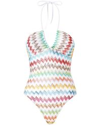 Missoni - Badmode ,Veelkleurig ,Zigzag Print One-Piece Badpak Met V-Hals - Lyst