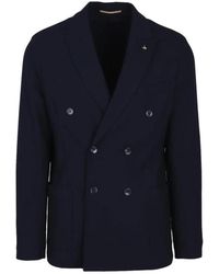 AT.P.CO - Jassen ,Blauw ,Polyester Blauwe Double-Breasted Blazer Met Peak Revers - Lyst