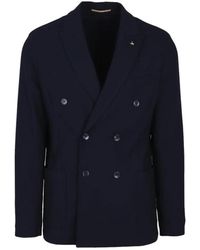 AT.P.CO - Jassen ,Blauw ,Polyester Blauwe Double-Breasted Blazer Met Peak Revers - Lyst