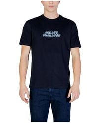 ARMANI EXCHANGE - Tops ,Blauw ,Katoen T-Shirt Van Katoen Met Ronde Hals En Korte Mouwen - Lyst