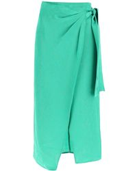MSGM Midi Pareo Skirt In Jacquard Satin - Green
