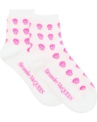 Womens Clothing Hosiery Socks Alexander McQueen Cotton White & Pink Stripe Skull Socks 