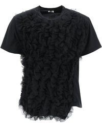 Comme des Garçons Comme Des Garcons Plus Techno Jersey T-shirt With Mesh Ruffles - Black