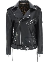 Dolce & Gabbana Leather Biker Jacket With Studs - Black