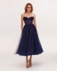 Milla - Strapless Puffy Midi Tulle Dress - Lyst