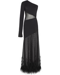 Millà - One-Shoulder Maxi Dress With Feather-Trimmed Botto - Lyst