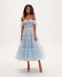 Milla - Light Ruffled Tulle Midi Dress - Lyst