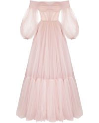 Millà - Sheer Sleeves Maxi Tulle Dress - Lyst