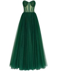 Millà - Emerald Tulle Maxi Dress With A Corset Busti - Lyst