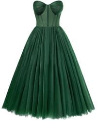 Millà - Emerald Strapless Puffy Midi Tulle Dress - Lyst