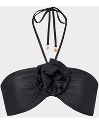 MILLY - Floral Applique Halter Bikini Top - Lyst