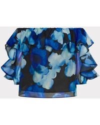 MILLY - Watercolor Petals Organza Ruffle Top - Lyst