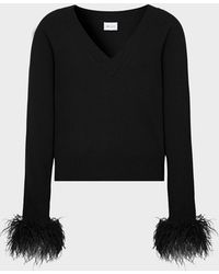 MILLY - Feather Cuff V-neck Sweater - Lyst