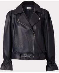 MILLY Yvonna Leather Jacket - Blue
